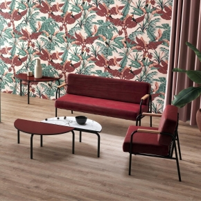 Fauteuil Barnabé - uni Velours Bordeaux Pieds Noirs