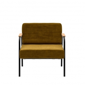 Fauteuil Barnabé - uni Velours Ocre Jaune Ambre Pieds Noirs