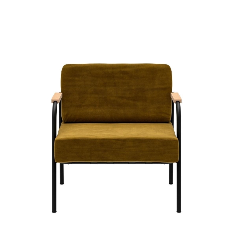 Fauteuil Barnabé - uni Velours Ocre Jaune Ambre Pieds Noirs