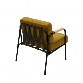 Fauteuil Barnabé - uni Velours Ocre Jaune Ambre Pieds Noirs
