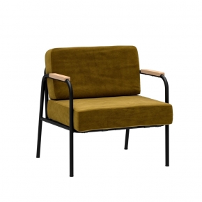 Fauteuil Barnabé - uni Velours Ocre Jaune Ambre Pieds Noirs