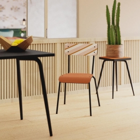 Tabouret Marcel 45 cm – Stratifié Uni Paprika - Pieds Noirs