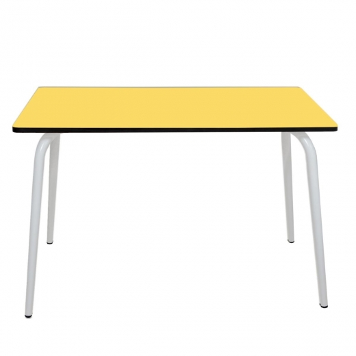 Table Retro Véra 120×70 – uni Jaune Citron Pieds Blancs