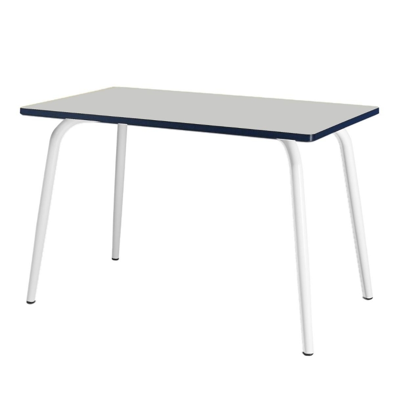 Table Retro Véra 120×70 – uni Gris Perle Pieds Blancs