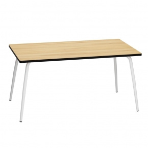 Table Retro Véra Rectangulaire 160x80 - Imprimé Bois Clair - Pieds Blancs