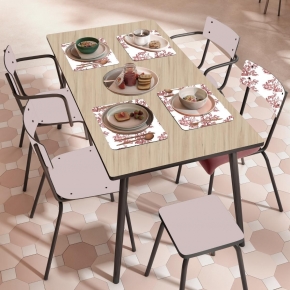 Table Retro Véra Rectangulaire 160×80 – imprimé Bois Clair - Pieds Bruts