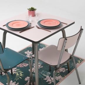 Table Retro Véra Carrée 70x70 – Stratifié uni Rose Poudré - Pieds Bruts