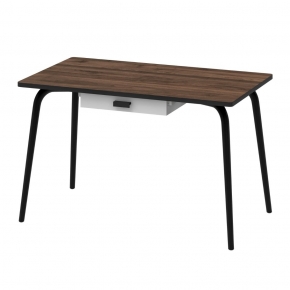 NEW Table Véra avec Tiroir – Stratifié Imprimé Bois Foncé - Pieds Noirs