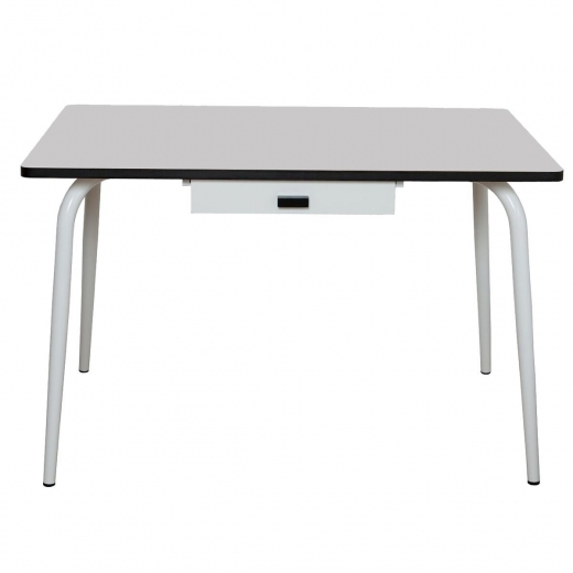 Table Véra avec Tiroir – uni Gris Perle Pieds Blancs