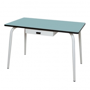 Table Véra avec Tiroir – uni Bleu Jade Pieds Blancs