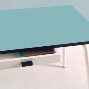 Table Véra avec Tiroir – uni Bleu Jade Pieds Blancs