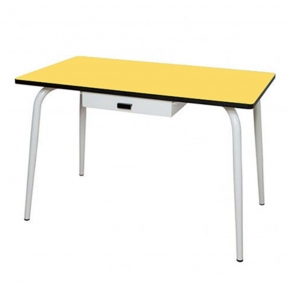 Table Véra Tiroir – Stratifié Uni Jaune Citron - Pieds Blancs