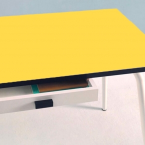 Table Véra Tiroir – Stratifié Uni Jaune Citron - Pieds Blancs