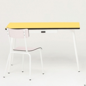 Table Véra avec Tiroir – Stratifié Uni Jaune Citron - Pieds Blancs