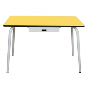 Table Véra avec Tiroir – Stratifié Uni Jaune Citron - Pieds Blancs