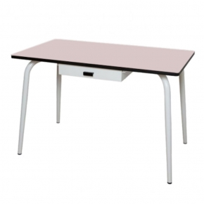 Table Véra avec Tiroir – Stratifié Uni Rose Poudré - Pieds Blancs