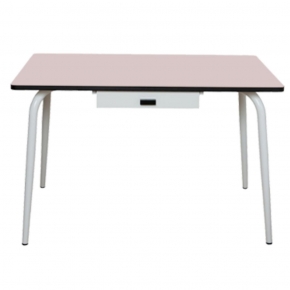 Table Véra avec Tiroir – Stratifié Uni Rose Poudré - Pieds Blancs