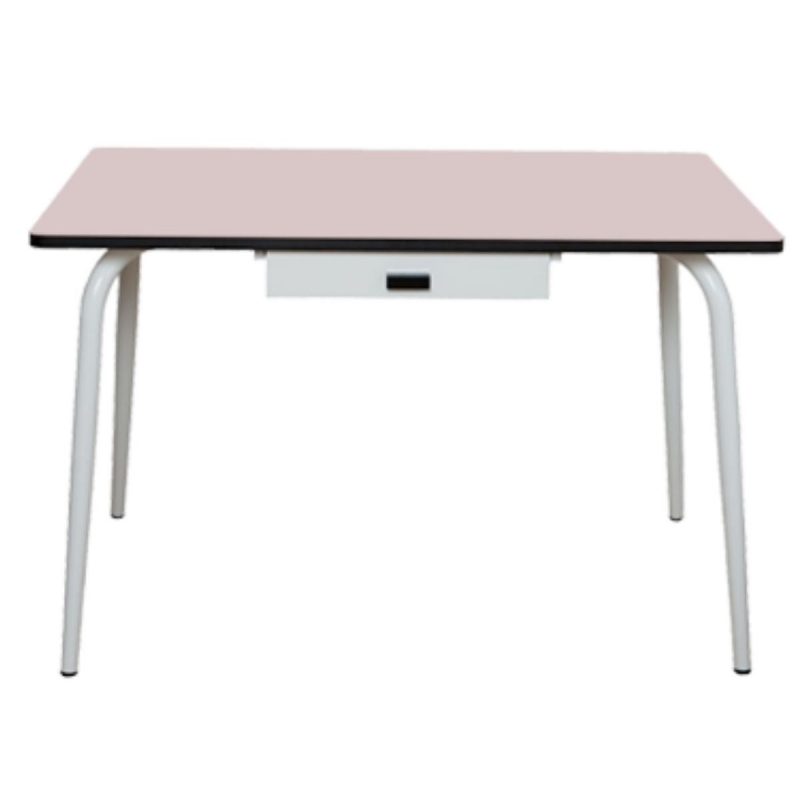 Table Véra Tiroir – uni Rose Poudré Pieds Blancs