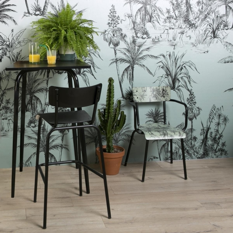 NEW Table Haute Retro Véra 70x70 – Stratifié Uni Noir - Pieds Noirs
