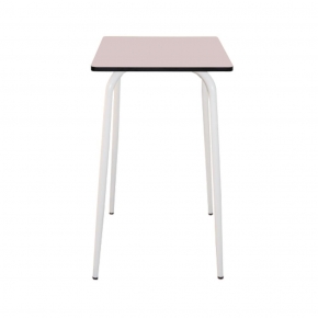 Table Haute Rétro Véra 70x70 – Stratifié Uni Rose Poudré - Pieds Blancs