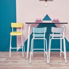 Table Haute Retro Véra 120x70 –   Stratifié Uni Gris Perle pieds Blancs