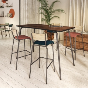 Chaise de Bar Suzie 75cm – Bicolore Dossier Stratifié Bois Clair & Assise en Velours Bleu Canard - Pieds Bruts