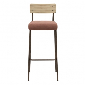 Chaise de bar Suzie 75cm – bicolore chêne clair & Velours Bois de Rose Pieds bruts