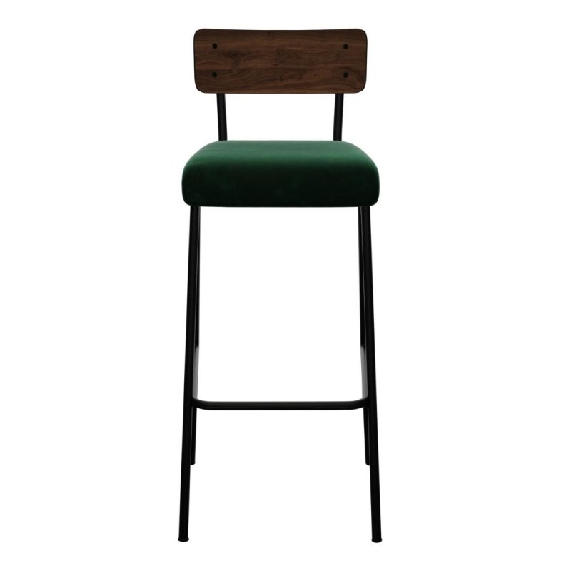 Chaise de bar Suzie 75cm – bicolore chêne foncé & Velours Vert Colibri Pieds Noirs