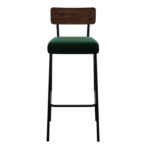 Chaise de bar Suzie 75cm – bicolore chêne foncé & Velours Vert Colibri Pieds Noirs