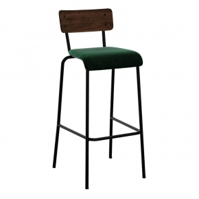 Chaise de bar Suzie 75cm – bicolore chêne foncé & Velours Vert Colibri Pieds Noirs