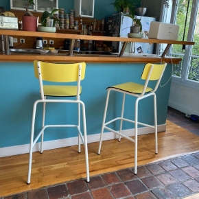 Chaise de bar Suzie 75cm – uni Dossier & Assise Jaune Citron - Pieds Blancs