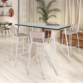 Table Haute Retro Véra 120x70 –   Stratifié Uni Gris Perle pieds Blancs