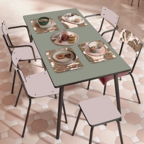 Table Retro Véra Rectangulaire 160×80 – Stratifié uni Kaki - Pieds Noirs