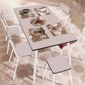 Table Retro Véra 120x70 - uni Rose Poudré Pieds Blancs