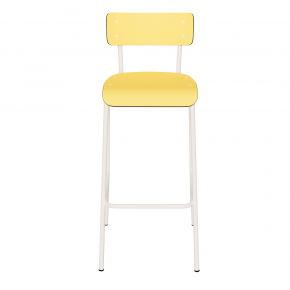 Chaise de bar Suzie 75cm – uni Dossier & Assise Jaune Citron - Pieds Blancs