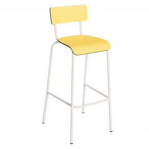 Chaise de bar Suzie 75cm – uni Dossier & Assise Jaune Citron - Pieds Blancs