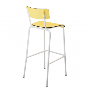 Chaise de bar Suzie 75cm – uni Dossier & Assise Jaune Citron - Pieds Blancs