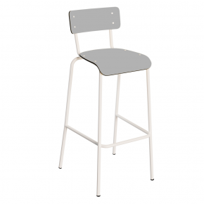 Chaise de bar Suzie 75cm – uni Dossier & Assise Gris Perle - Pieds Blancs