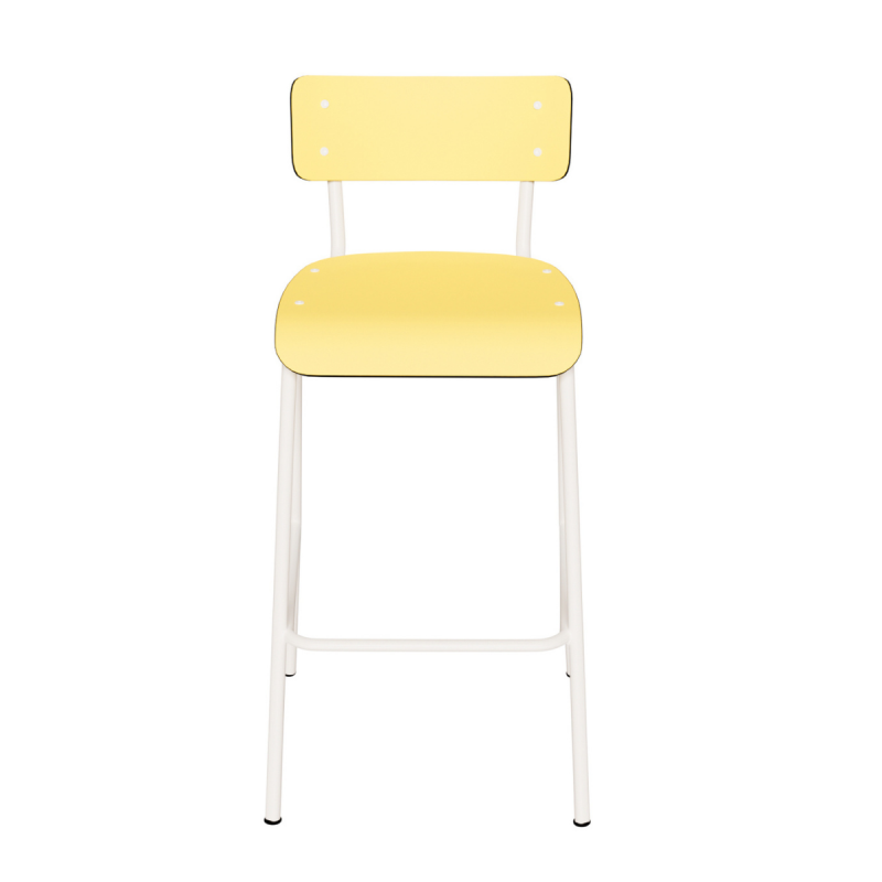 Chaise de bar Suzie 65cm – uni Dossier & Assise Jaune Citron - Pieds Blancs