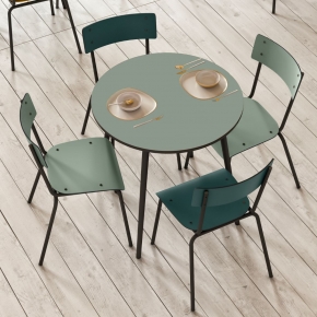 Table Ronde Léon – Stratifié uni Kaki - Pieds Noirs - Ø 75 cm