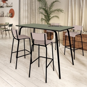 Table Haute Retro Véra 120x70 – Stratifié Uni Kaki - Pieds Noirs