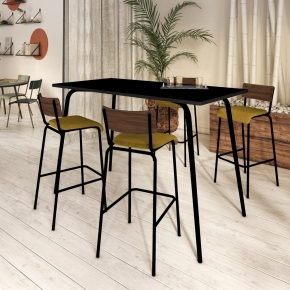 Table Haute Retro Véra 120-70 – Stratifié Uni Noir - Pieds Noirs