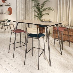 Table Haute Retro Véra 120x70 – imprimé Bois Clair - Pieds Bruts