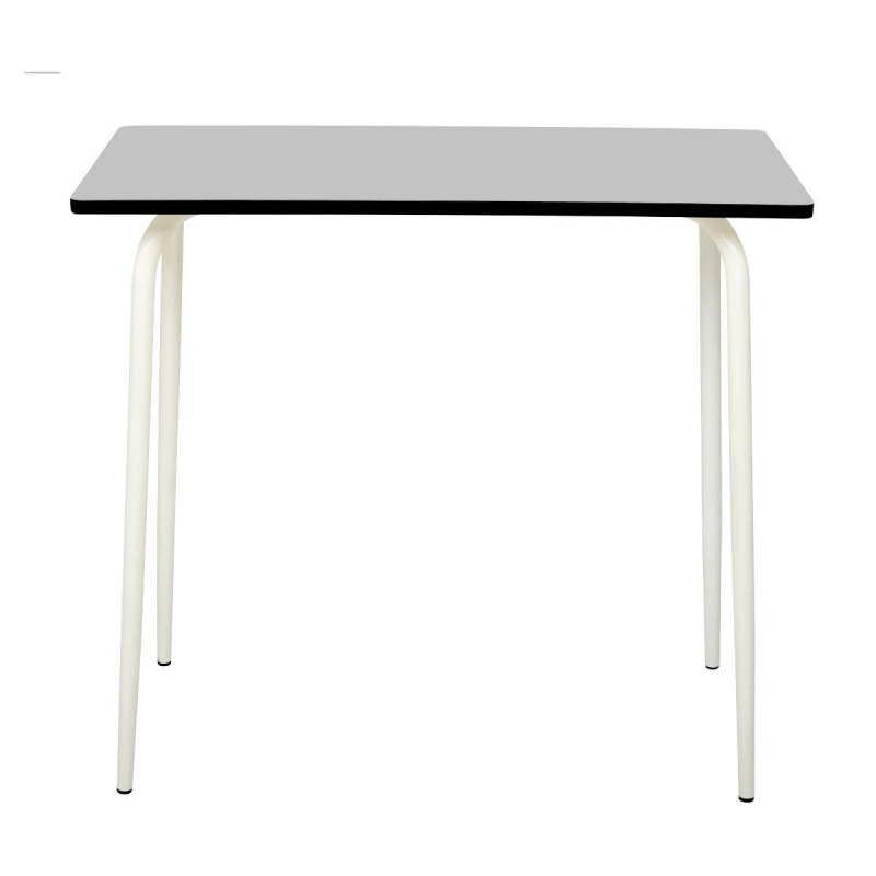 Table Haute Retro Véra 120x70 –   Stratifié Uni Gris Perle pieds Blancs