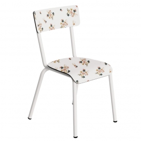 Chaise d'écolier Enfant Colette - Dossier & Assise imprimé Fleurs des champs - Pieds blancs