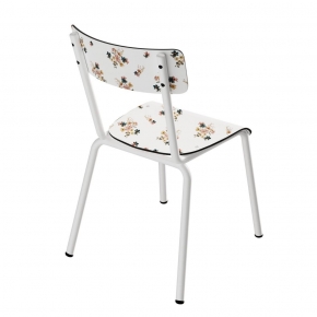 Chaise d'écolier Enfant Colette - Dossier & Assise imprimé Fleurs des champs - Pieds blancs