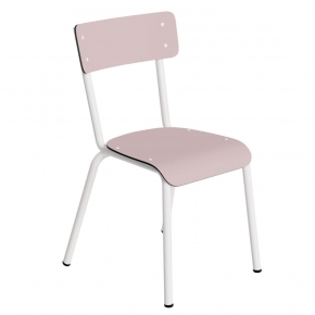 Chaise d'écolier Enfant Colette - Dossier & Assise uni Rose Poudré - Pieds blancs