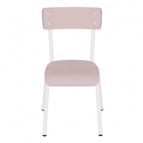 Chaise d'écolier Enfant Colette - Dossier & Assise uni Rose Poudré - Pieds blancs