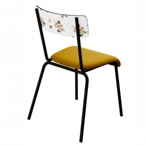 Chaise d’écolier Adulte Suzie bicolore Dossier imprimé Fleurs des champs & Assise Velours Jaune Ocre - Pieds Noirs