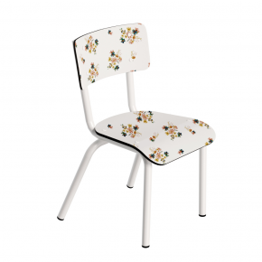 Chaise d’écolier Enfant Little Suzie – Dossier & Assise imprimé Fleurs des champs - Pieds Blancs